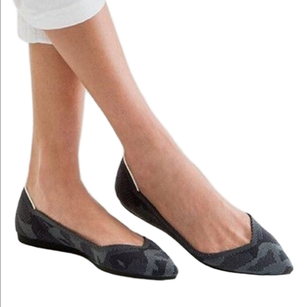 Rothy’s The Point Gray Camo Camouflage Retired Pointed Knit Ballet Flats Shoes 7